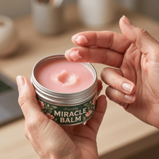 Step 1 — scoop a small amount of Purvela balm